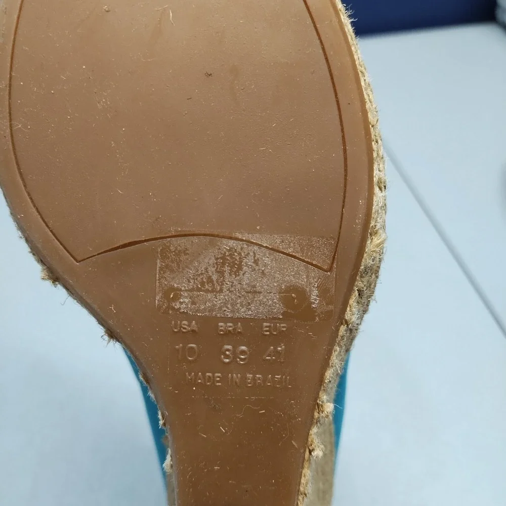 Schutz Espadrille‎ Wedges Heels Womens US 10 Tan Green Suede Upper Rubber Sole